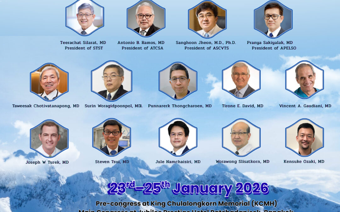 ด้วยสมาคมศัลยแพทย์ทรวงอกแห่งประเทศไทย จะจัดการประชุมวิชาการประจำปี 2569 ครั้งที่ 40 (40th Annual Meeting 2026) ในหัวข้อ“Complex Cardiothoracic Surgery Masterclass: Current and Future Challenges” ในวันที่ 23 – 25 มกราคม 2569 ณ โรงแรม จุบีลี เพรสทีจน์ รัชดาภิเษก เขตห้วยขวาง กรุงเทพฯ